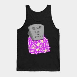 R.I.P Rest in Pieces Tombstone and Skeleton Bones Halloween Tank Top